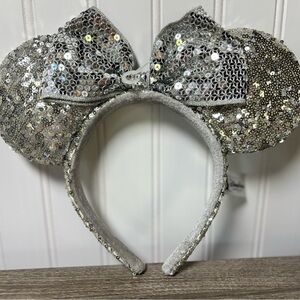 Disney Park Silver Sequin Minnie Mickey Ears Headband